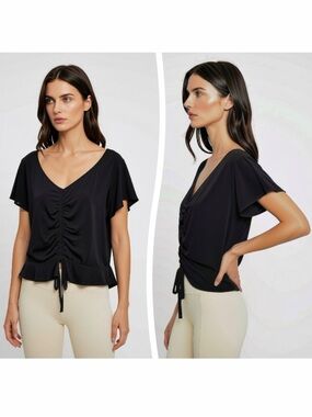 WE MY PEOPLE Ruched Bodice Flutter Sleeve Top